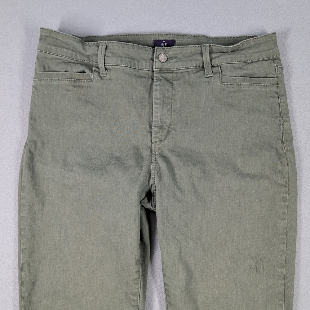 NYDJ Pants Women's 14 Olive Green Cotton Blend Cropped Embellished Hem Casual - Picture 2 of 16